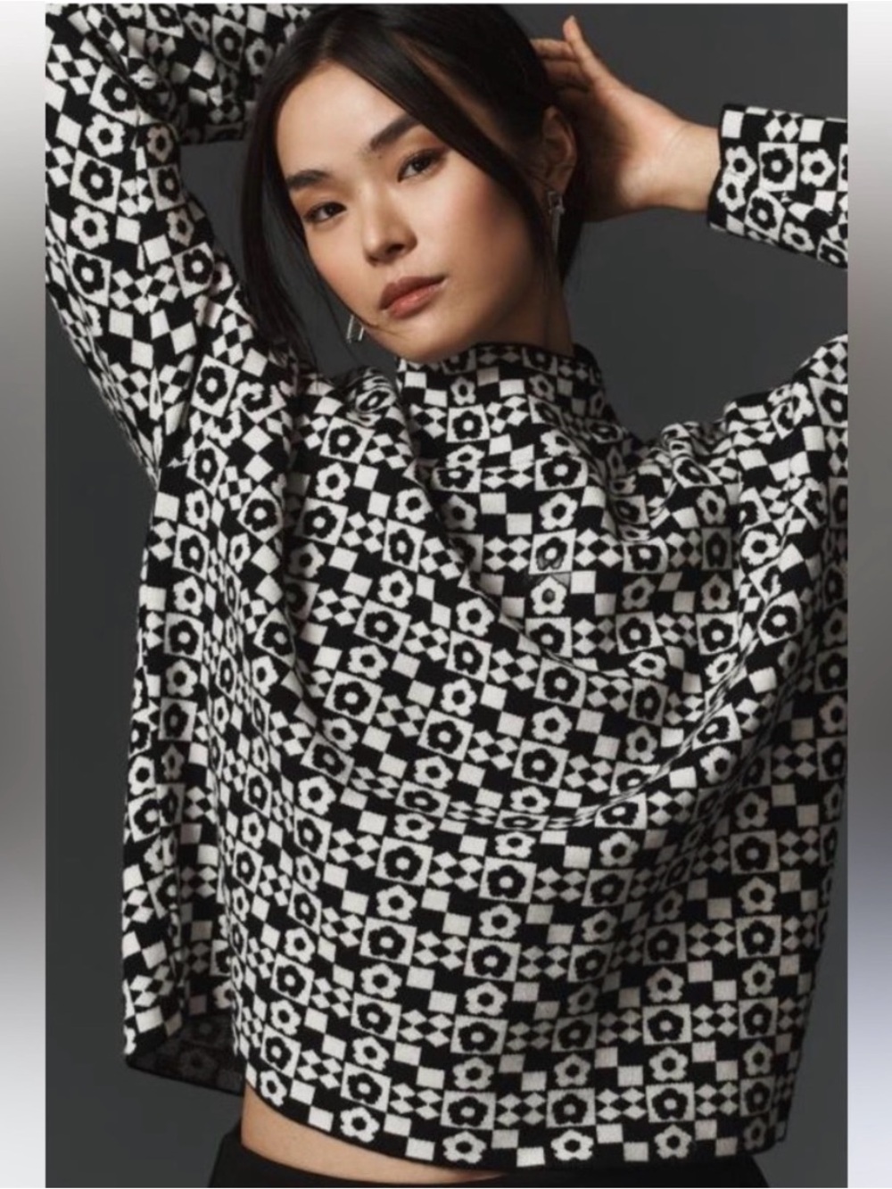 Anthropologie Maeve Carys Mock Neck Sweater Black White Small